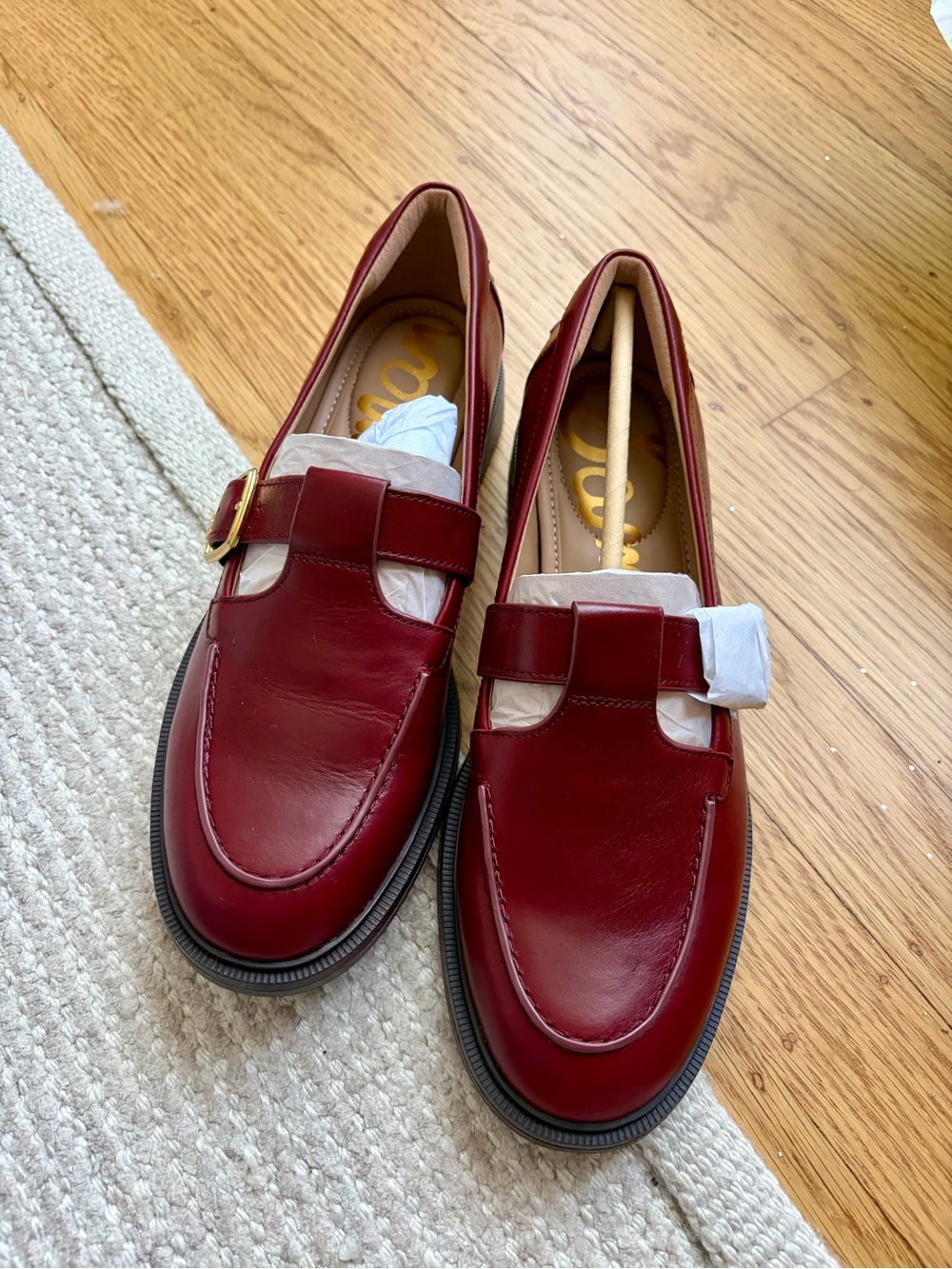 Sam Edelman Elaina Leather Loafers in French Burgundy BNIB size 7.5 - Picture 1 of 5